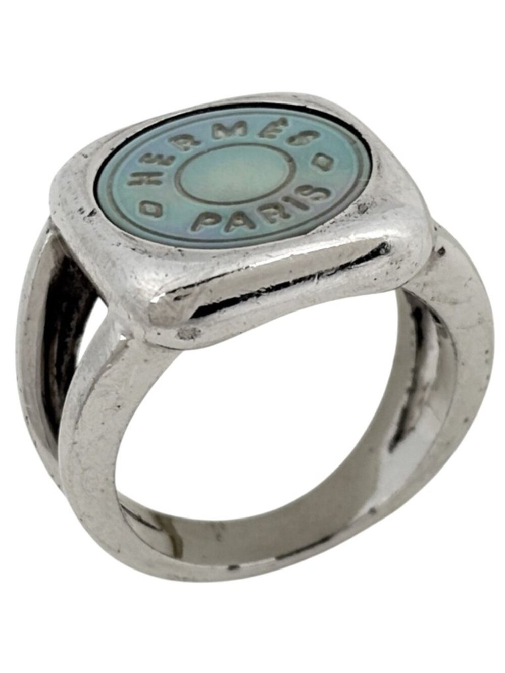 Hermes Corozo Ring Sellier Metal Silver